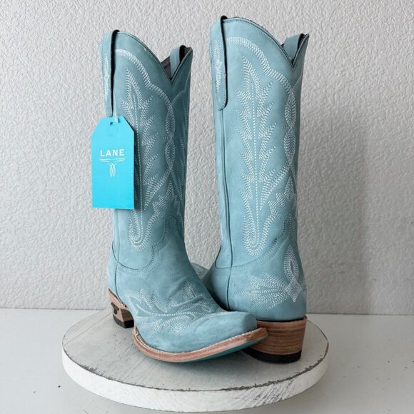 Lane LEXINGTON Womens Cowboy Boots 8 Powder Blue Leather Western Cowgirl Tall - Picture 1 of 13